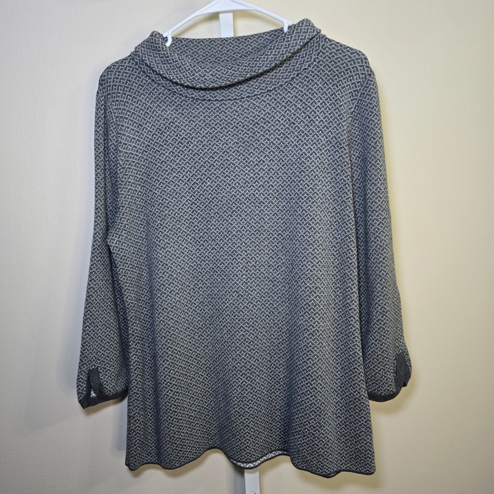 Talbots Womens‎ Gray Patterned Cowl Neck 3/4 Sleeve Tunic Top Size L